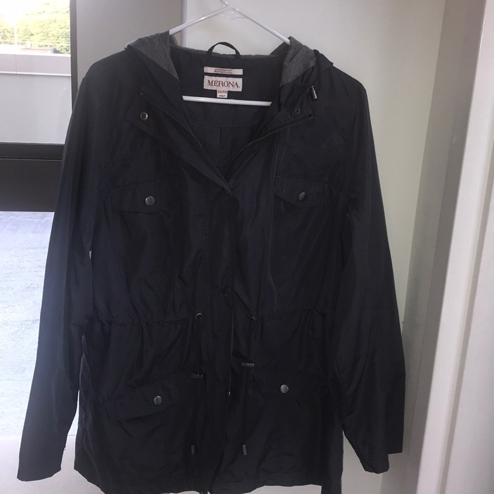 Grey hooded rain jacket lined XXL